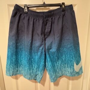 Men's Large XXL Nike Rush Blue Ombre Volley Swim Trunks Shorts Mesh Liner